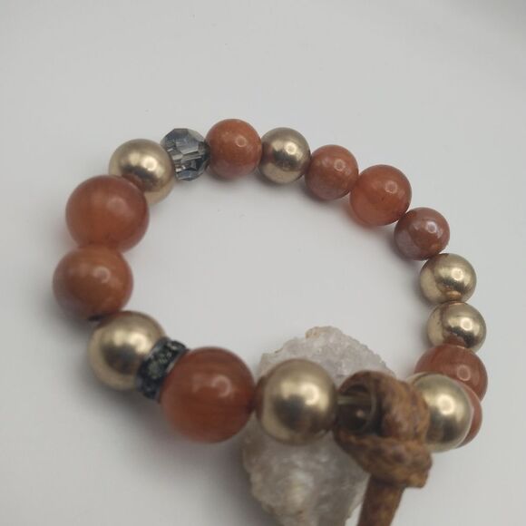 Tibetan orange and gold beaded bracelet B0423‎ - Picture 3 of 4